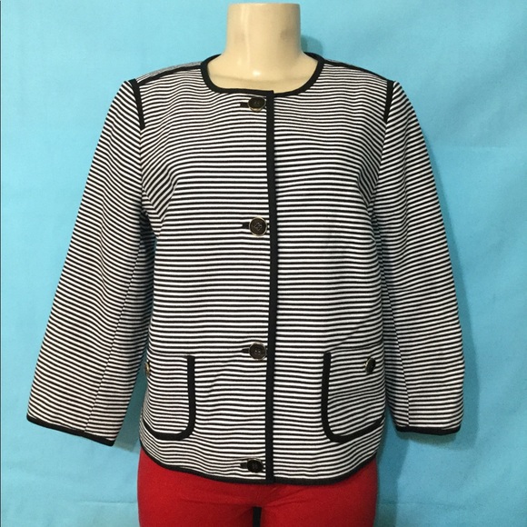 Talbots Black/White Petite Striped Blazer Sz 12WP - Picture 7 of 7